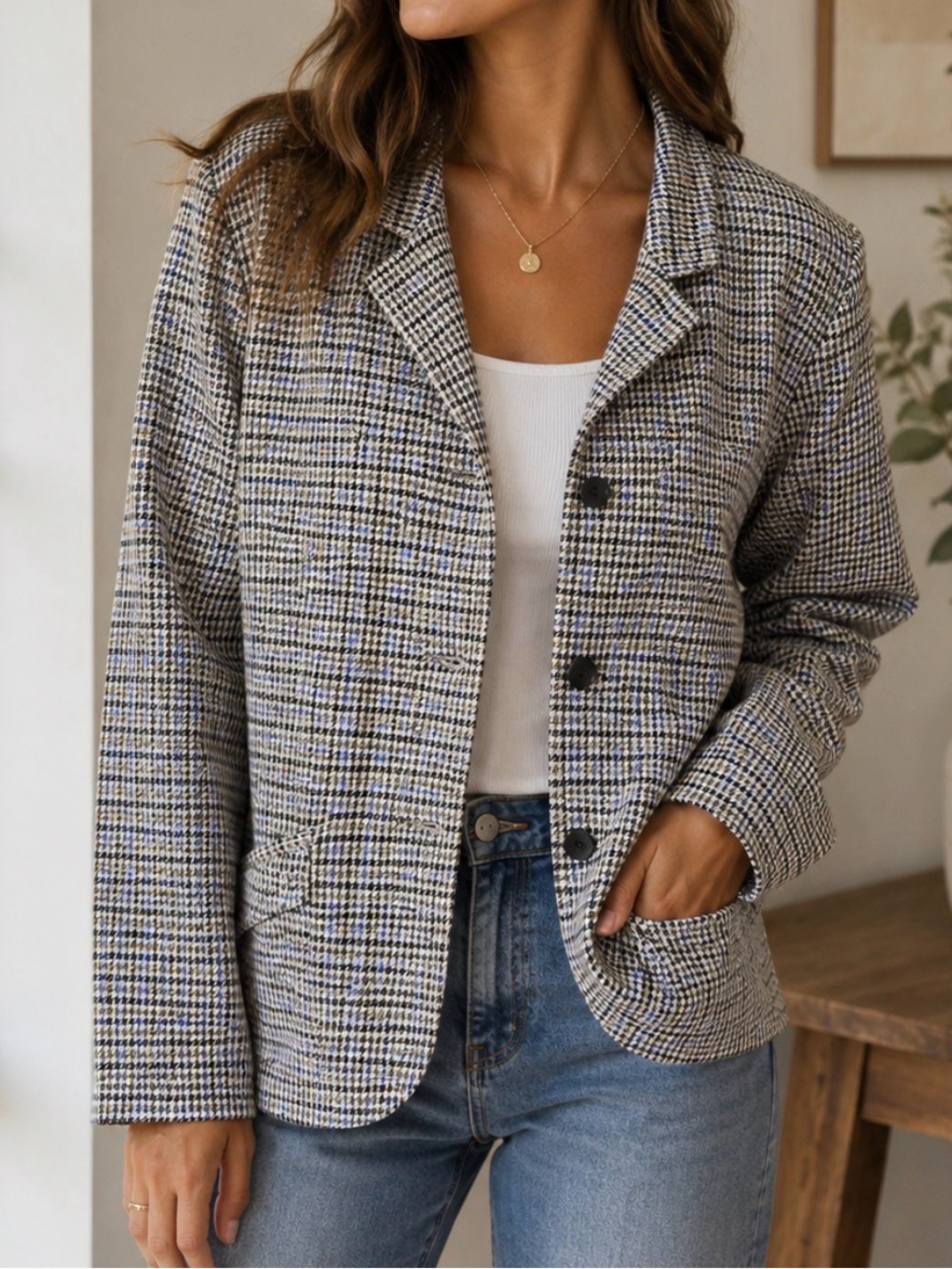 J Jill LT Ponte knit plaid comfort stretch classic quiet luxury workwear blazer